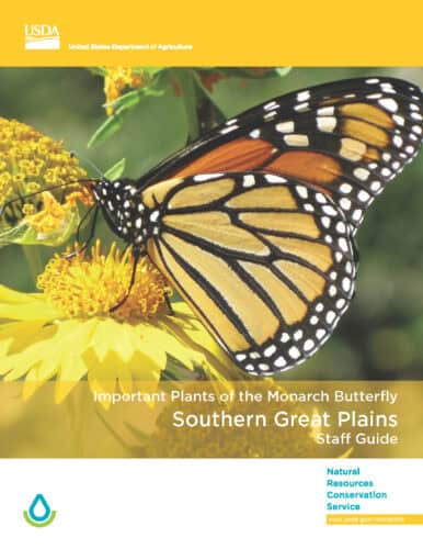 Monarch butterfly on yellow flowers with USDA logo, representing the