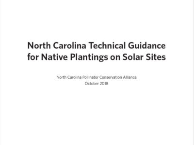 Cover page of the "North Carolina Technical Guidance for Native Plantings on Solar Sites," published by the North Carolina Pollinator Conservation Alliance in October 2018, providing guidelines for sustainable native plantings in solar energy areas.