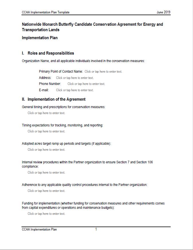 Template CCAA Implementation Plan - Rights-of-Way as Habitat Working Group