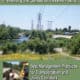 Landscape image illustrating the prevention of invasive plants along transportation and utility corridors, featuring a river bordered by greenery and power lines, with a smaller inset showing workers implementing best management practices.