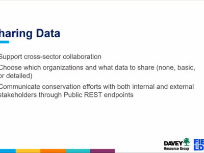 Infographic on sharing data for conservation efforts, highlighting the importance of cross-sector collaboration, selecting organizations for data sharing, and using Public REST endpoints to communicate with stakeholders.