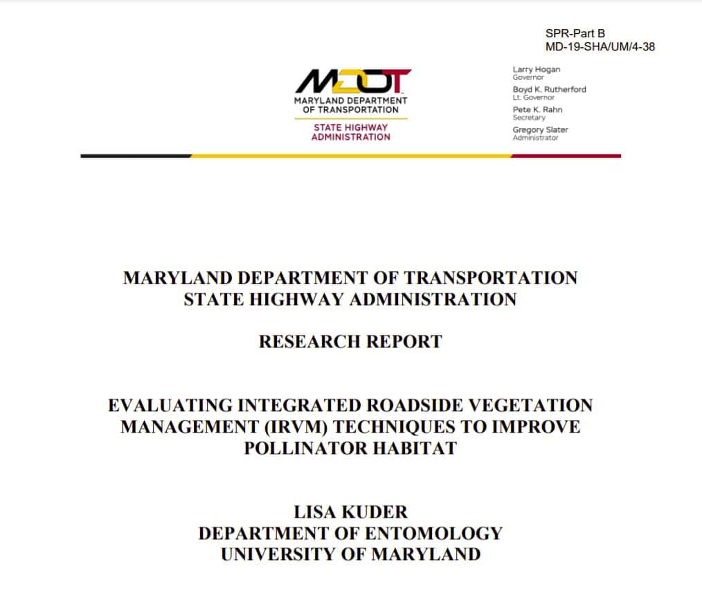 Research report from the Maryland Department of Transportation State Highway Administration, titled 