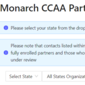 Thumbnail for the Monarch CCAA Partners by State Tool. Click the link above the thumbnail to open this tool in a new window,