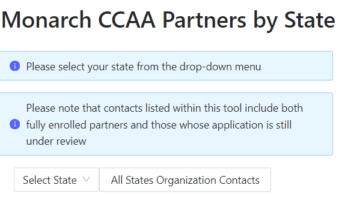 Thumbnail for the Monarch CCAA Partners by State Tool. Click the link above the thumbnail to open this tool in a new window,