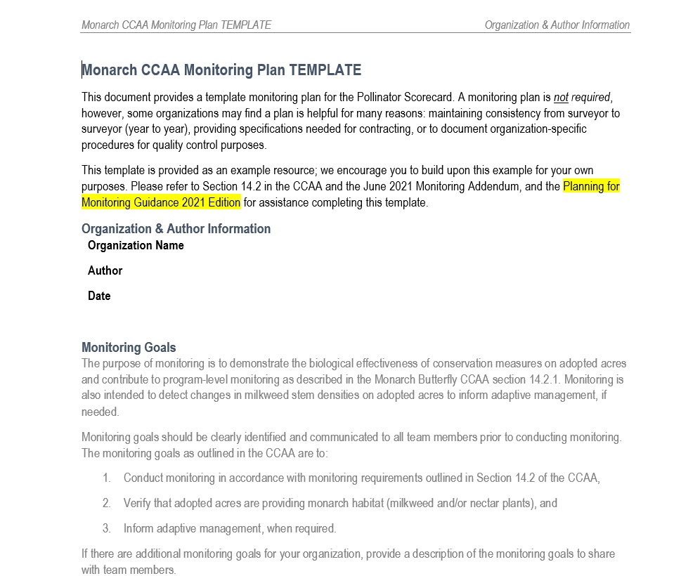 Monarch CCAA Monitoring Plan Template - Rights-of-Way as Habitat ...