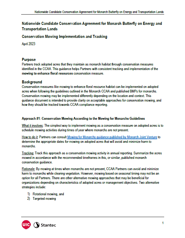 Thumbnail to Conservation Mowing Implementation and Tracking Guide. Opens link in a new tab.