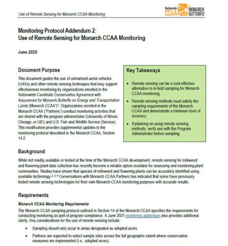 Screenshot of a the Remote Sensing Addendum for the Monarch CCAA
