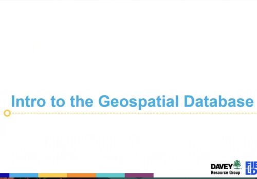 Title slide for a presentation on the Geospatial Database, featuring the text