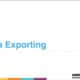 Title slide for a presentation on data exporting, featuring the phrase "Data Exporting" prominently in blue text against a white background, with colorful design elements at the bottom and logos of associated organizations.