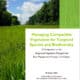 Cover page of the report "Managing Compatible Vegetation for Targeted Species and Biodiversity," featuring a green field with power lines in the background and a blue sky with clouds. The document is published by the Utility Arborist Association in October 2021, focusing on integrated vegetation management practices for biodiversity conservation.