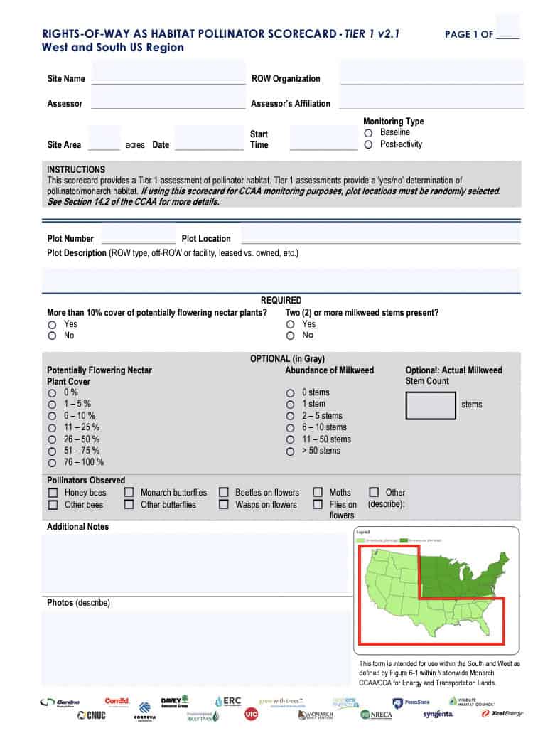 Pollinator Habitat Assessment Protocol Tier 1 West/South