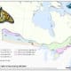 Map illustrating safe mowing dates for roadside and rights-of-way areas in Canada to protect monarch butterflies. The map highlights different regions with color-coded dates indicating when mowing can occur with minimal risk to pollinator habitats. An approximate monarch range is marked, along with major cities such as Calgary, Edmonton, Winnipeg, and Montreal.