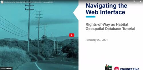 Image depicting a scenic roadway with power lines and vegetation, representing the tutorial on navigating the geospatial habitat database web interface, focused on rights-of-way as habitat. February 22, 2021.