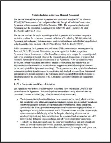 Thumbnail to Summary of Updates Included in the Final Monarch Agreement. Opens link in a new tab.