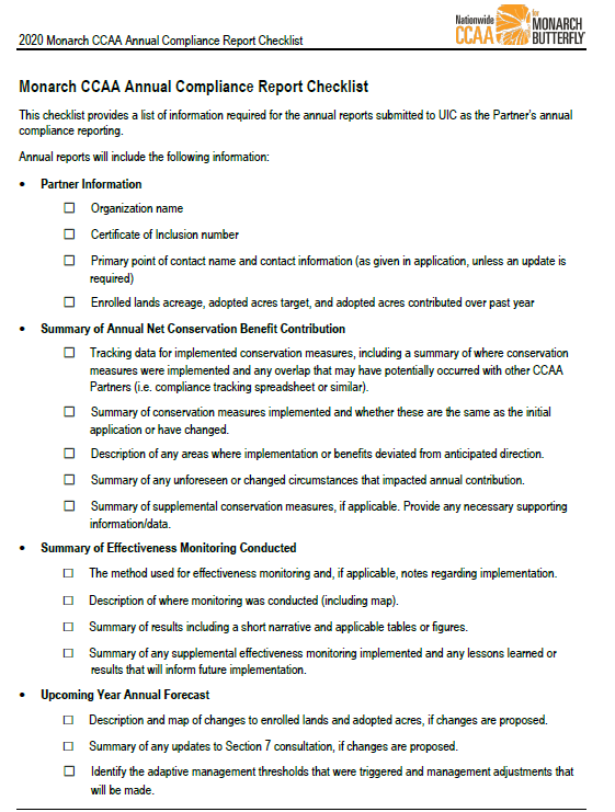 Annual Reporting Checklist Rights Of Way As Habitat Working Group