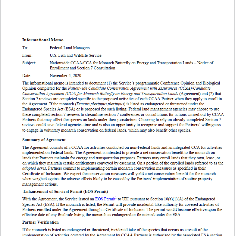Thumbnail to Notice of Enrollment and Section 7 Consultation for Federal Land Managers. Link opens in a new tab.