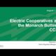 Presentation slide titled "Electric Cooperatives and the Monarch Butterfly CCAA," dated August 1, 2019, featuring Stephanie Crawford, Senior Regulatory Manager at NRECA. The background includes a green design with waves, emphasizing environmental themes related to electric cooperatives and conservation efforts for the Monarch butterfly.