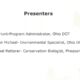 Alt text: List of presenters for an environmental conference, including Joel Hunt (Program Administrator, Ohio DOT), Megan Michael (Environmental Specialist, Ohio DOT), and Michael Retterer (Conservation Biologist, Pheasants Forever), with a background of butterflies and logos from various organizations.