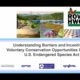 Virtual meeting screenshot featuring multiple participants discussing barriers and incentives for voluntary conservation under the U.S. Endangered Species Act. The presentation includes visuals of natural landscapes, wildlife, and renewable energy sources, along with logos from various organizations involved in environmental policy and conservation efforts.