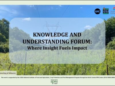 Image of a lush green landscape featuring power lines, with the text "Knowledge and Understanding Forum: Where Insight Fuels Impact" prominently displayed. The image highlights the collaboration supported by the USDA National Institute of Food and Agriculture and other organizations.
