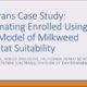 Caltrans case study presentation slide titled "Estimating Enrolled Using a GIS Model of Milkweed Habitat Suitability," featuring Jim Walth, Senior Biologist from the California Department of Transportation. The slide discusses the use of GIS modeling for assessing milkweed habitat suitability in environmental analysis.