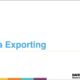Title slide for a presentation on data exporting, featuring the words "Data Exporting" prominently in blue text against a white background, with logos of Davey Resource Group, Field, Row Hwg, and UIC at the bottom.